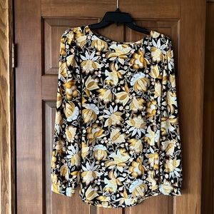 Loft mustard and black blouse
